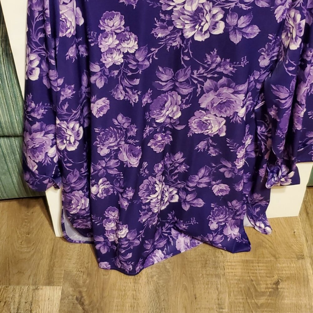 Purple Silky Plus Size Women's Medium Button Up Blouse with Vibrant Colors